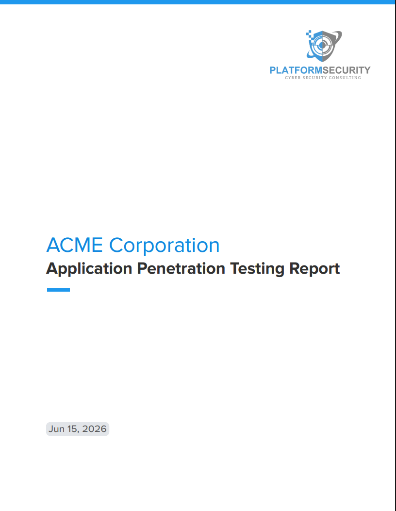 Cover page of a PlatformSecurity sample penetration testing report for ACME Corporation